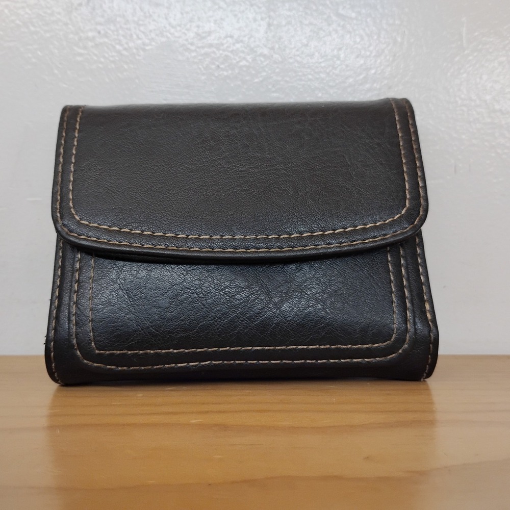 Relic By Fossil Black Leather Trifold Wallet Snap Flap Zip Coin Y2K Minimalist
